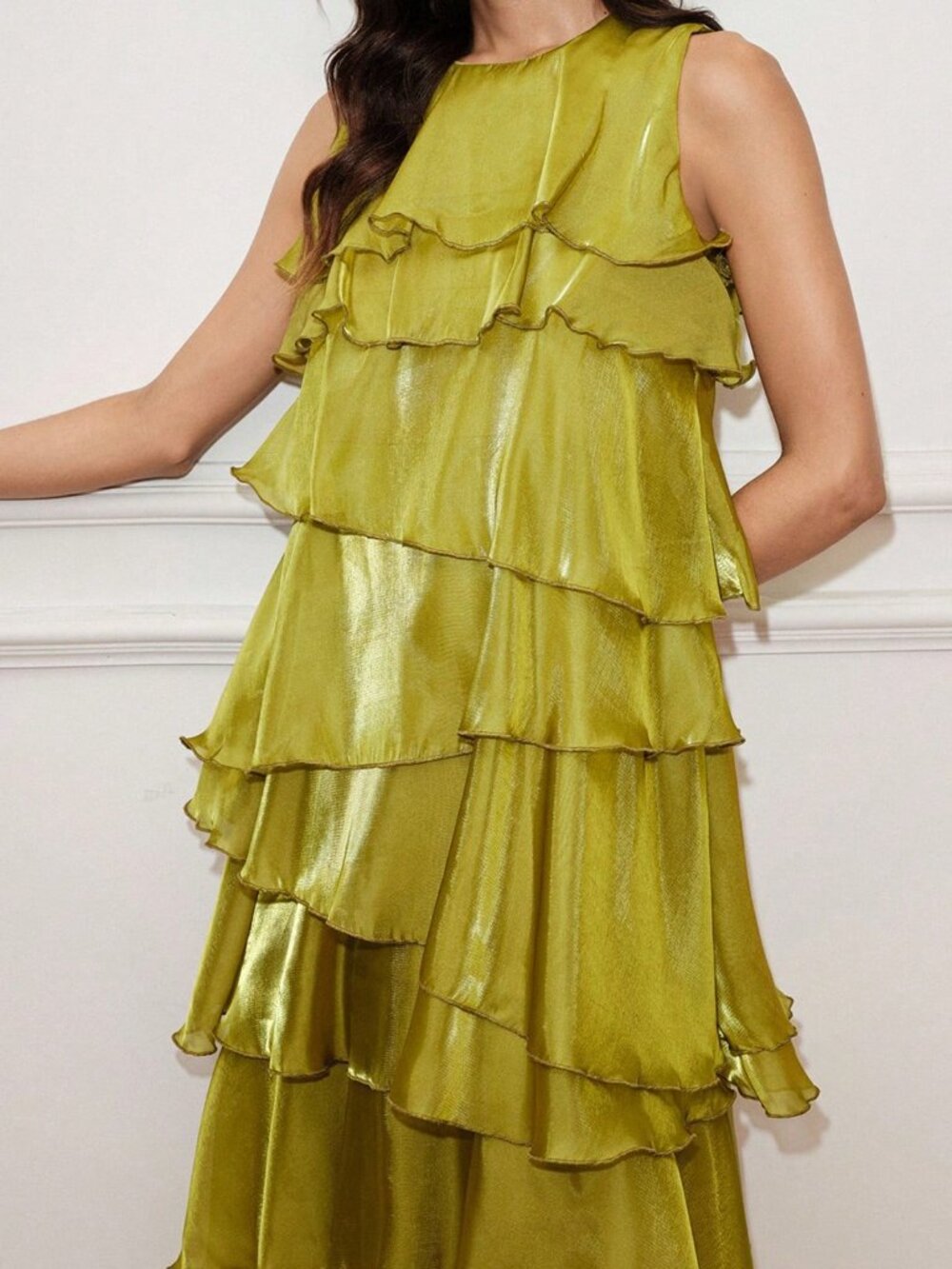 Green Party Women's Asymmetrical Ruffle Long Dress - Picture 7 of 7